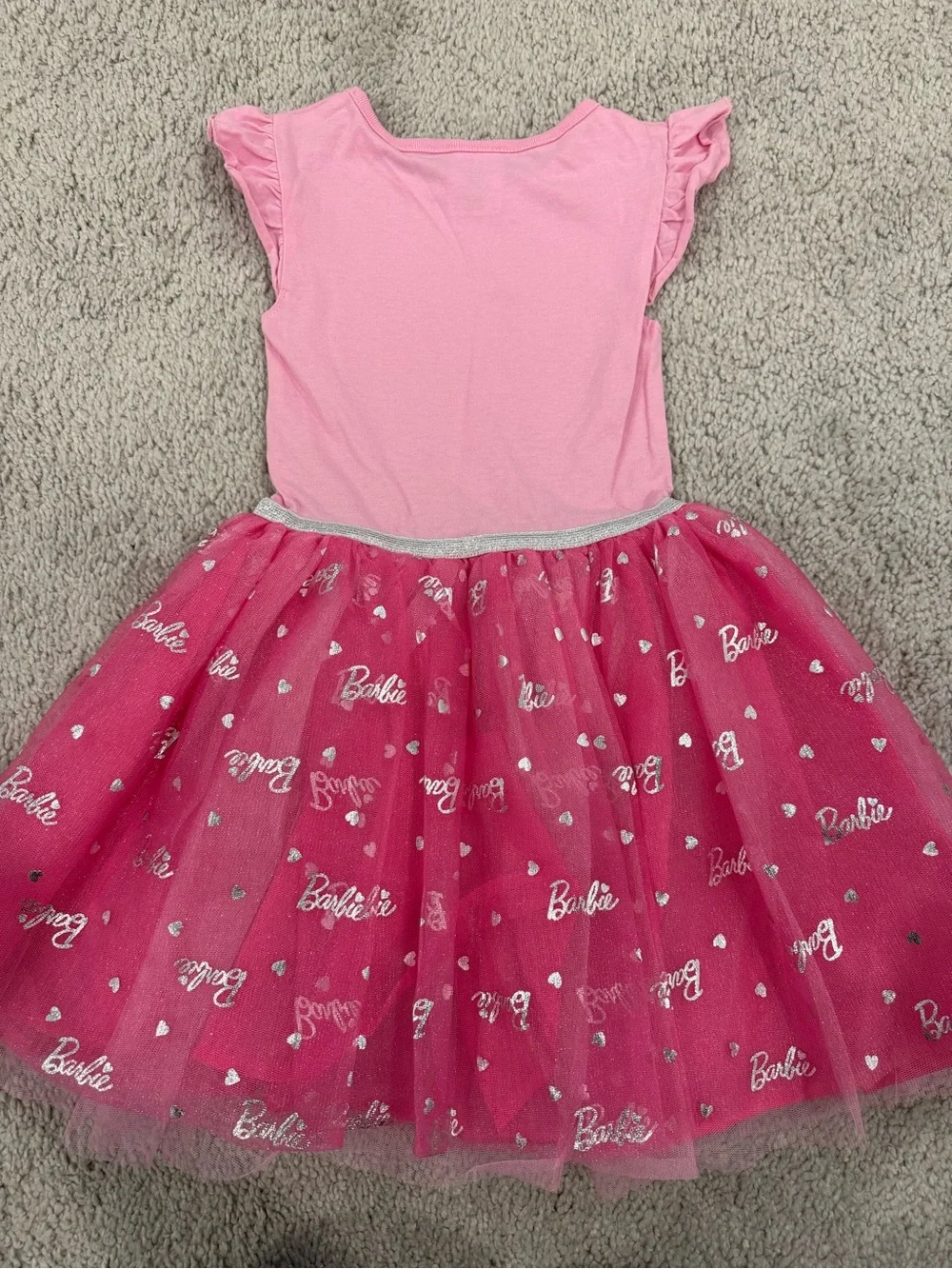 Girls Barbie Hot Pink Glitter Logo Tulle Dress Size 5